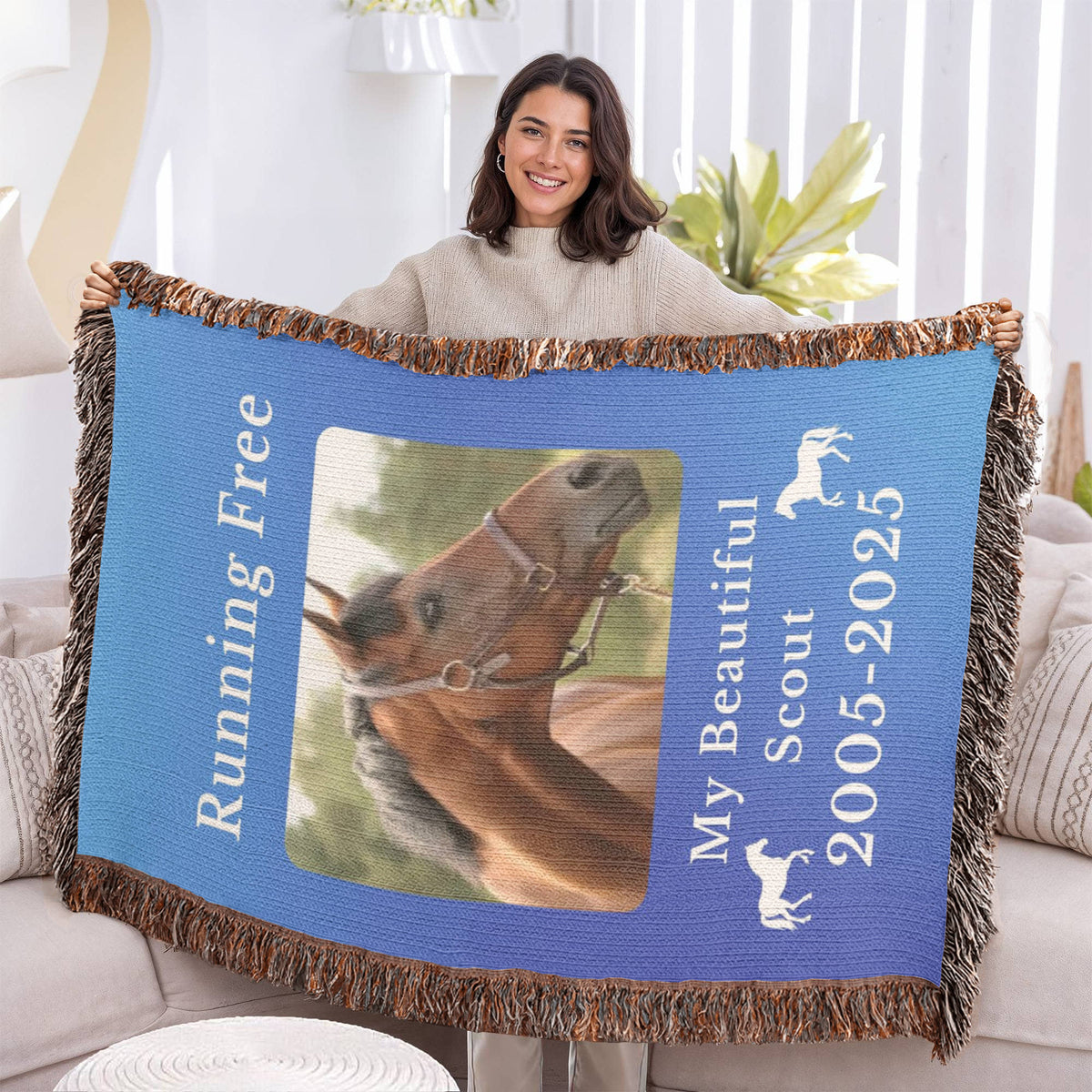 Personalized Horse Photo Woven Blanket with Name & Est Date – view 6