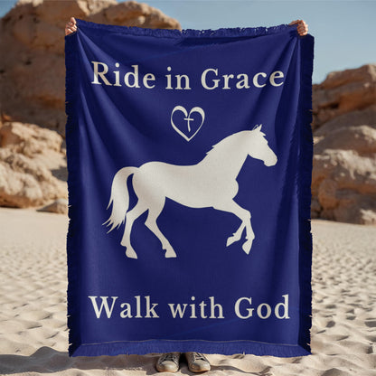 Ride in Grace, Walk with God Woven Blanket – Christian Horse Lover Faith Throw – view 5