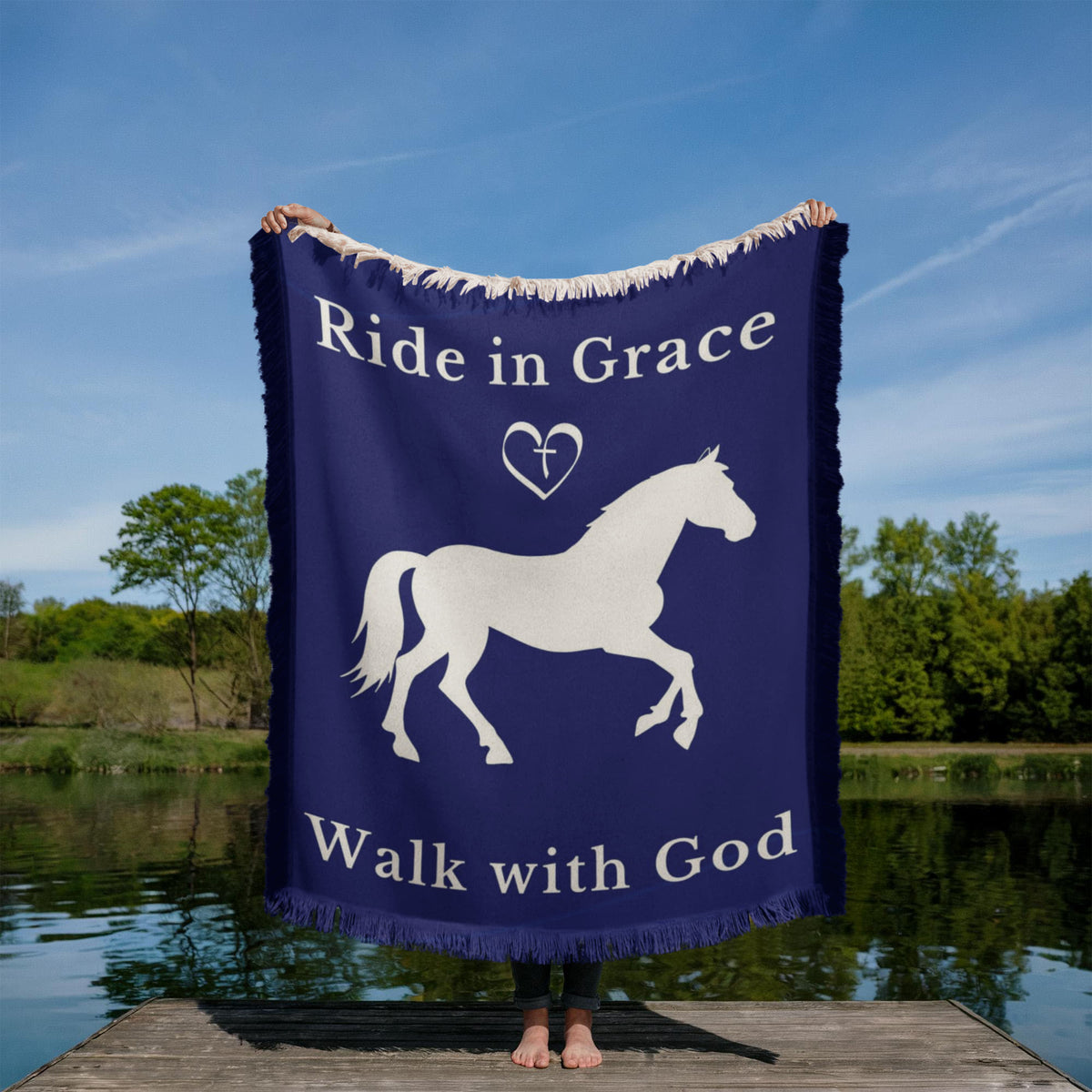 Ride in Grace, Walk with God Woven Blanket – Christian Horse Lover Faith Throw – view 6