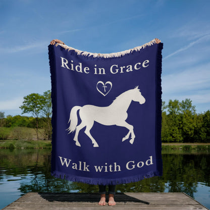 Ride in Grace, Walk with God Woven Blanket – Christian Horse Lover Faith Throw – view 6