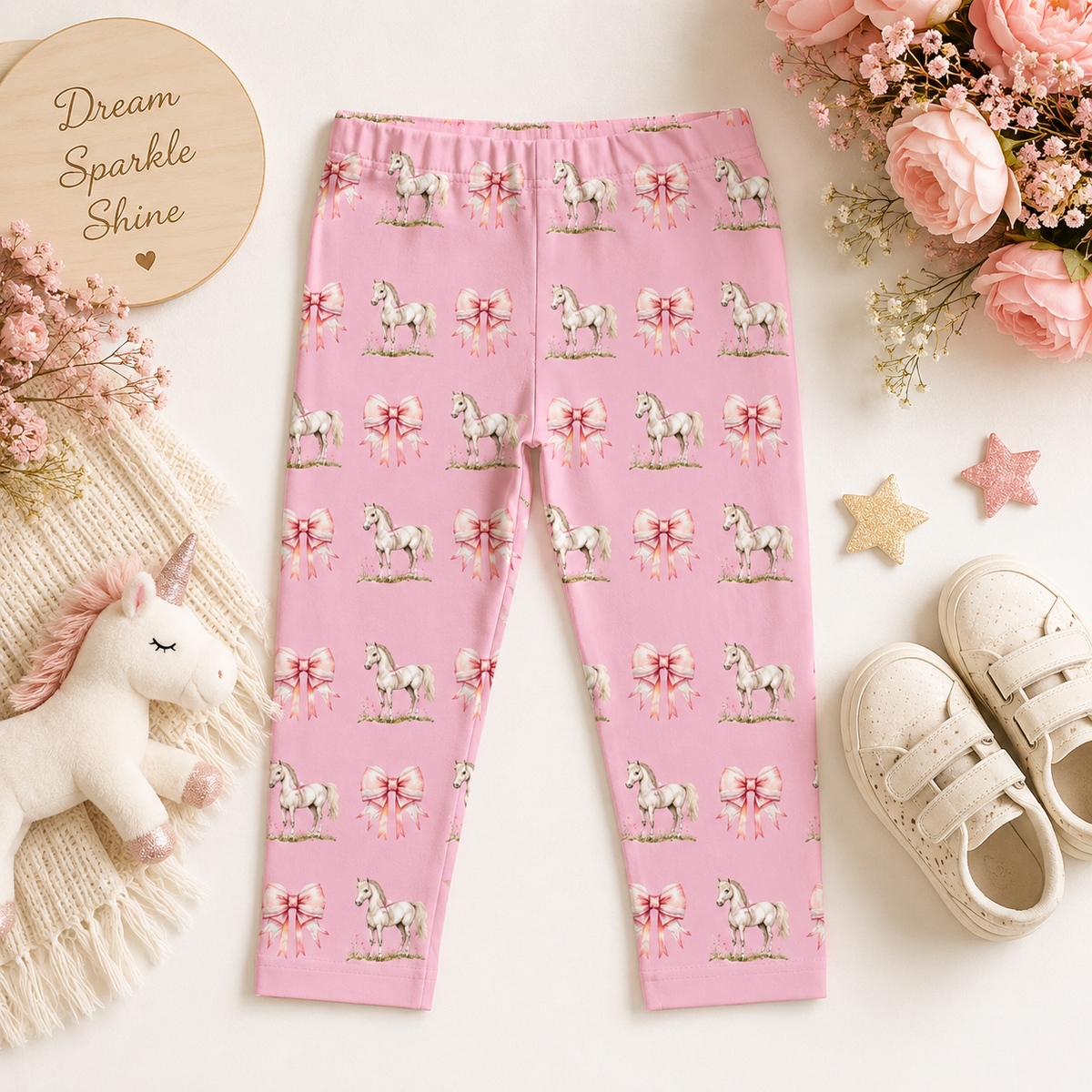 Pink Pony Bow Kids Leggings