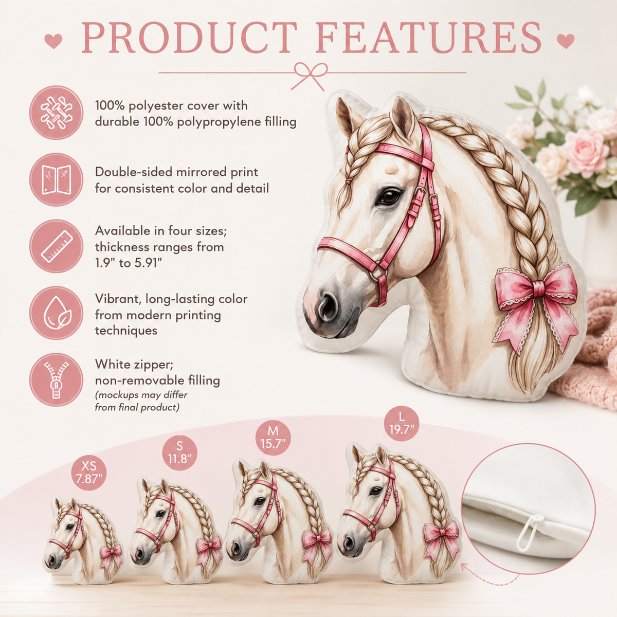 Braided Mane Horse Shaped Pillow