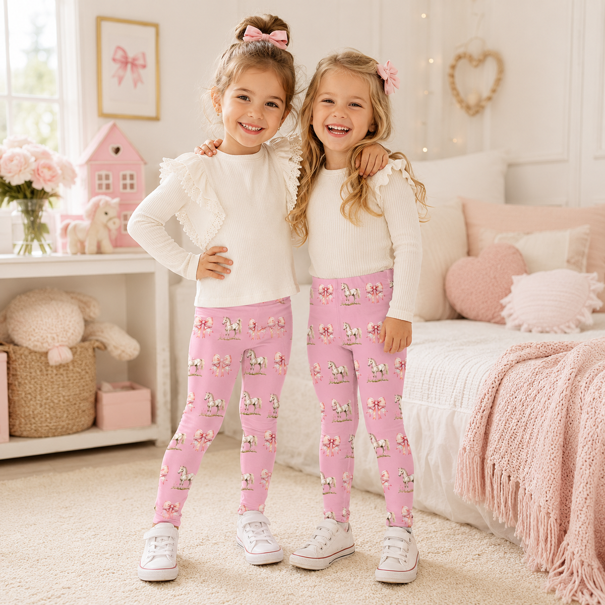 Pink Pony Bow Kids Leggings