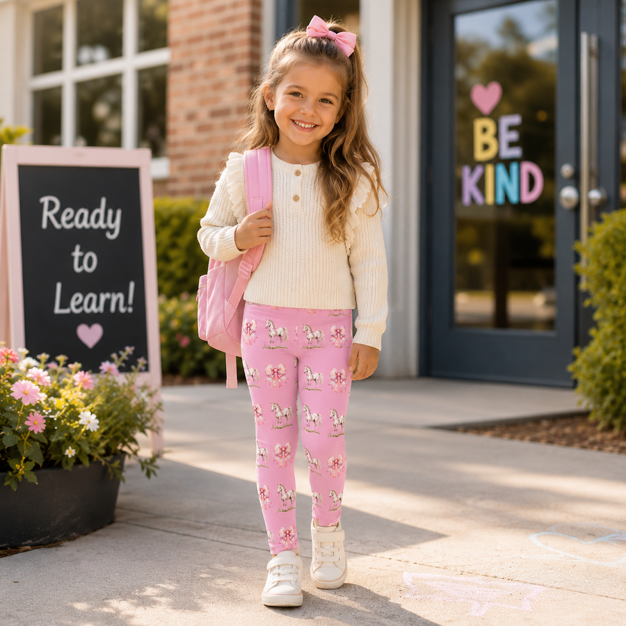 Pink Pony Bow Kids Leggings