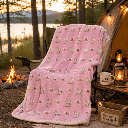 Pink Pony and Bow Plush Velveteen Blanket