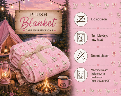 Pink Pony and Bow Plush Velveteen Blanket