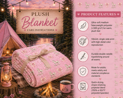 Pink Pony and Bow Plush Velveteen Blanket