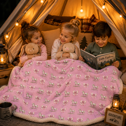 Pink Pony and Bow Plush Velveteen Blanket