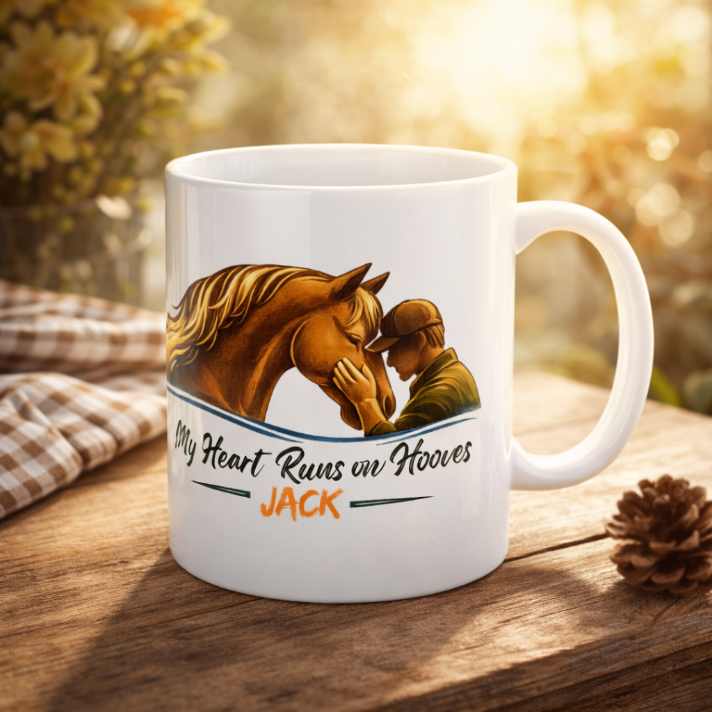 Heart Runs on Hooves Male Ceramic Mug – view 3